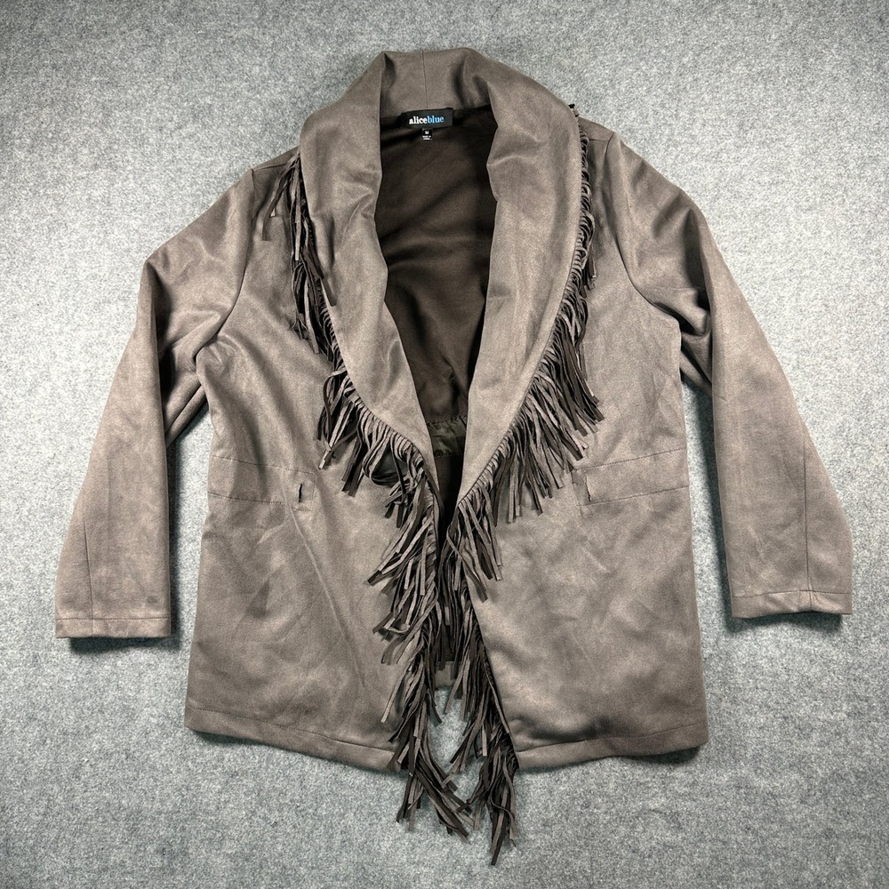 Alice Blue Womens Faux Suede Fringe Jacket Medium Brown Western Boho Open Front